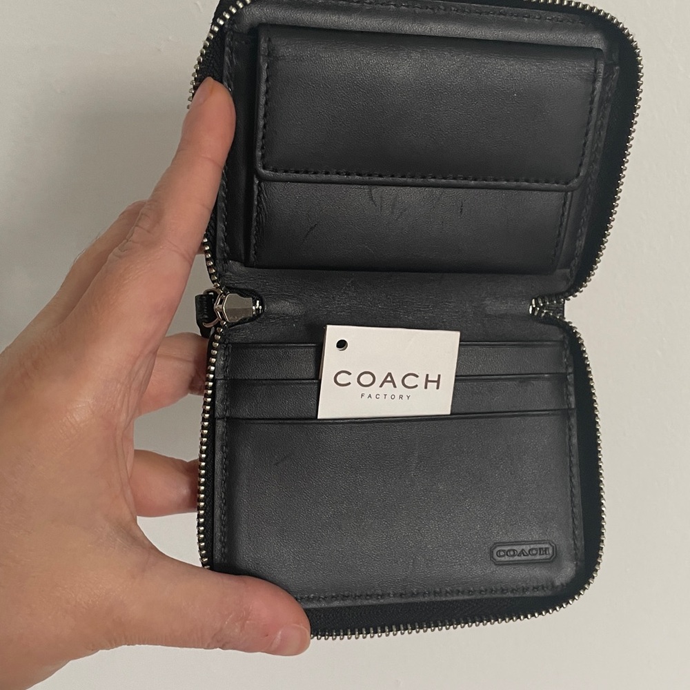 Coach Black Leatherware Card Zip Around Around Texttured Leather New - Picture 5 of 7